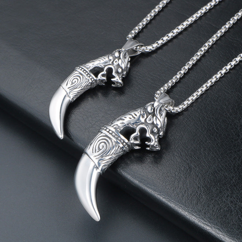 Retro Wolf Tooth Pendant Necklace for Men - Durable Titanium Steel Statement Accessory