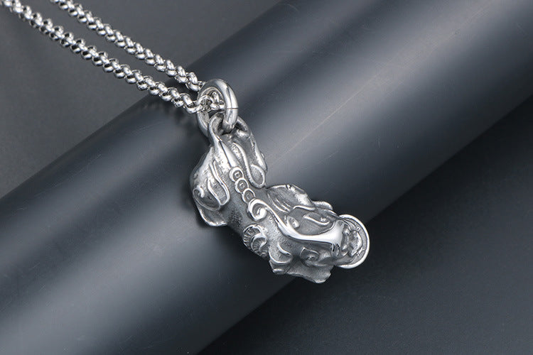 Titanium Steel Pixiu Fortune Necklace for Men - Stylish Lucky Charm Accessory