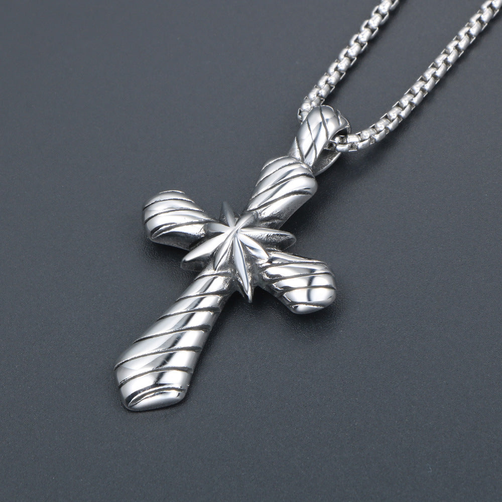 Personalized Punk Titanium Steel Cross Pendant Necklace for Trendy Men