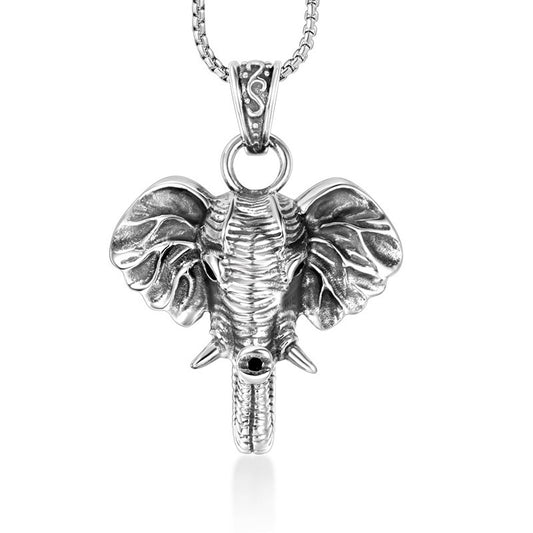 Thai Elephant Fortune Pendant Necklace in Vintage Titanium Steel for Men