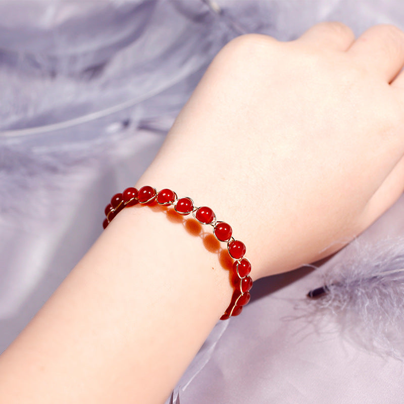 Women's Red Agate Weaving Bracelet with Iron Absorbing Stone