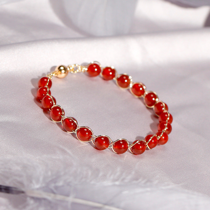 Women's Red Agate Weaving Bracelet with Iron Absorbing Stone