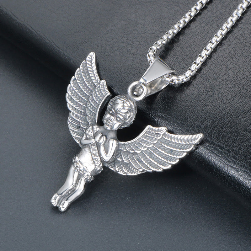 Titanium Steel Little Angel Pendant Necklace for Men - Cross-Border Street Style Jewelry