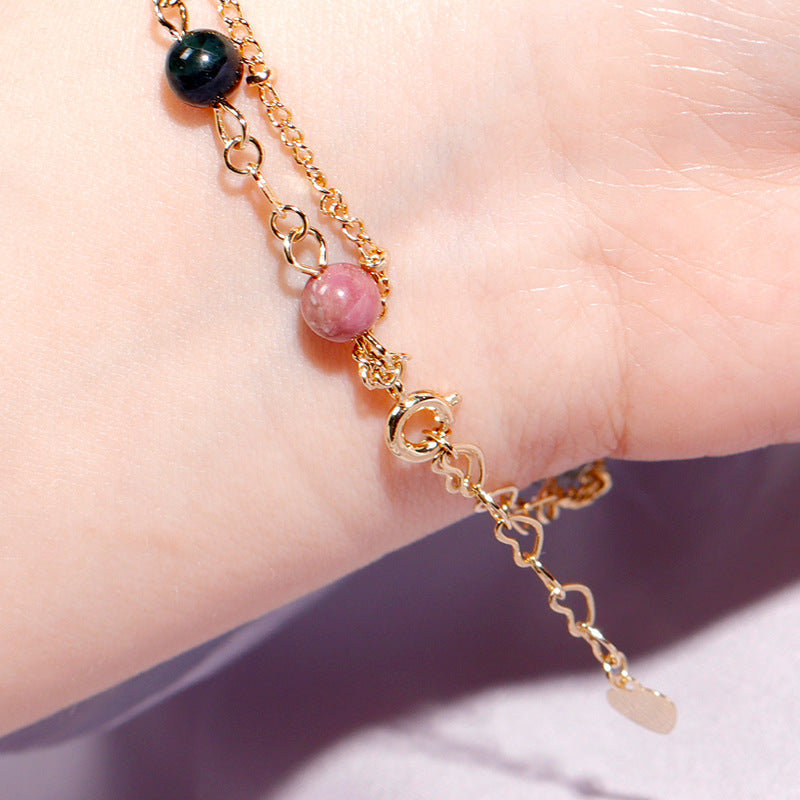 Strawberry Crystal and Tourmaline Double Bracelet for Women