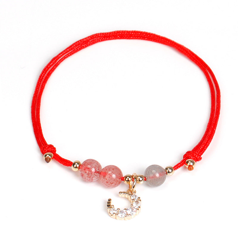 Moonlit Strawberry Crystal Bracelet Set with Adjustable Braided Design