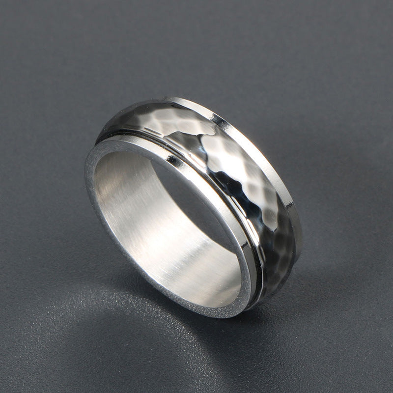 Retro Punk Plaid Rotatable Titanium Steel Ring for Men - Personalized Everyday Wear