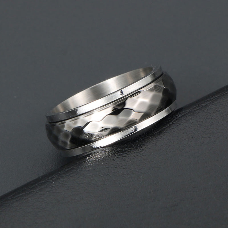 Retro Punk Plaid Rotatable Titanium Steel Ring for Men - Personalized Everyday Wear