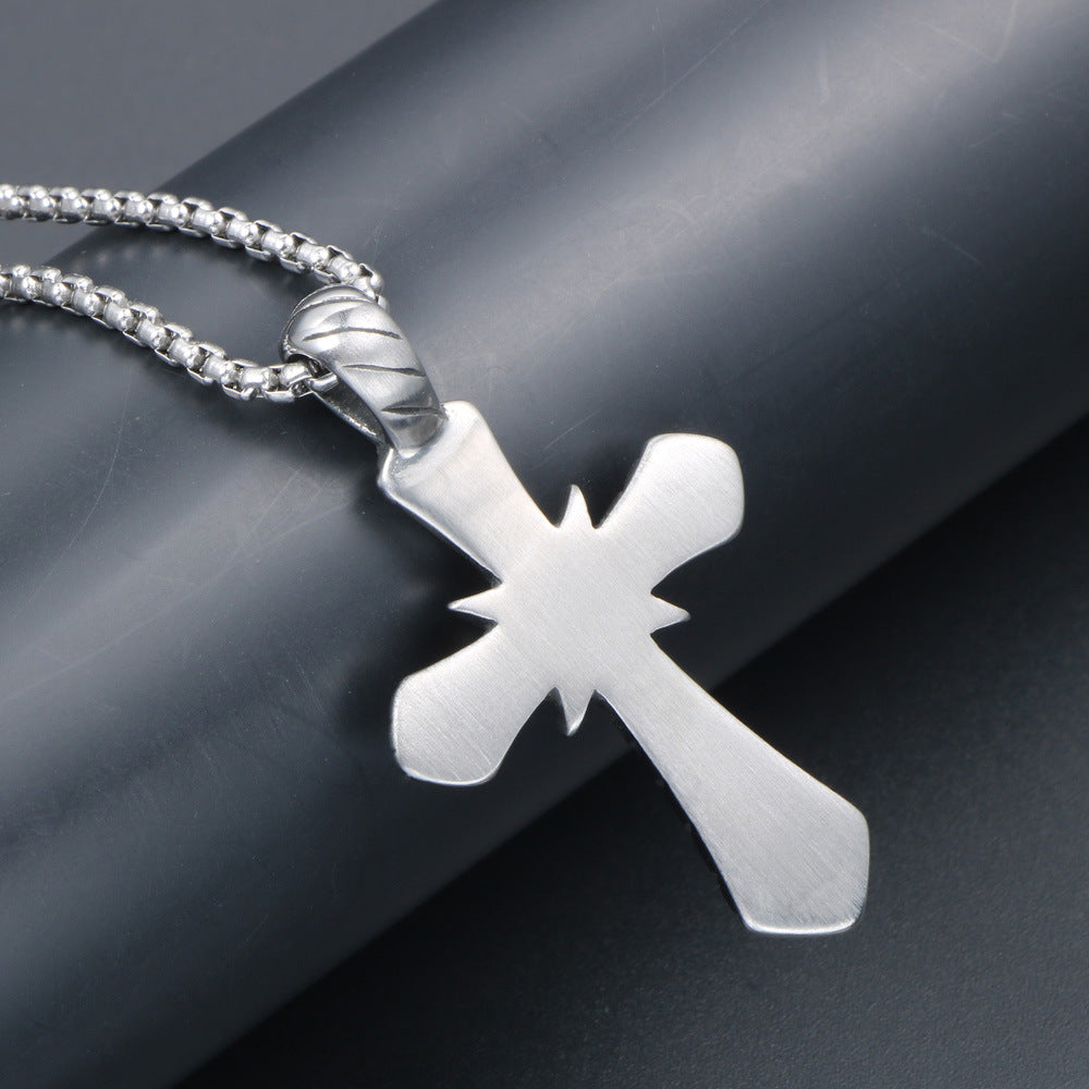 Personalized Punk Titanium Steel Cross Pendant Necklace for Trendy Men