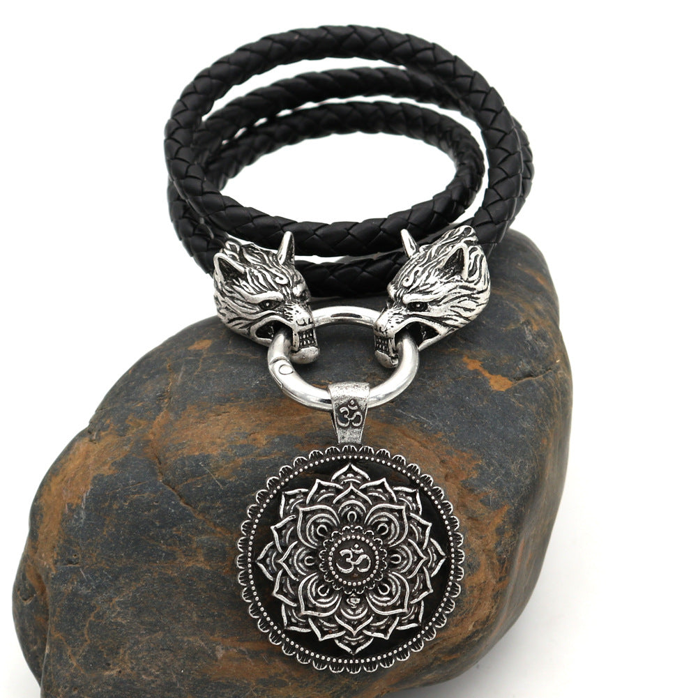 Norse Legacy Viking Wolf Mandala Necklace with OM Charm