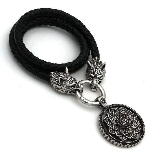 Norse Legacy Viking Wolf Mandala Necklace with OM Charm