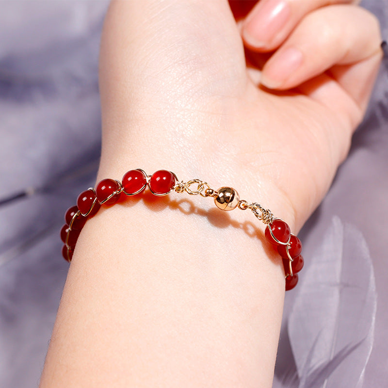 Women's Red Agate Weaving Bracelet with Iron Absorbing Stone