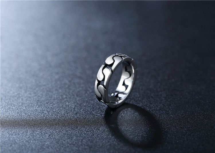 Simple Titanium Steel Car Chain Design Men's Ring