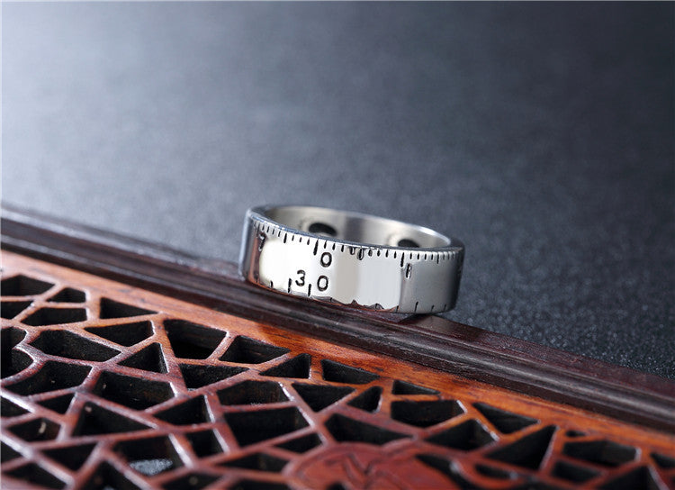 Vintage Titanium Steel Men's Ring with Ruler Design