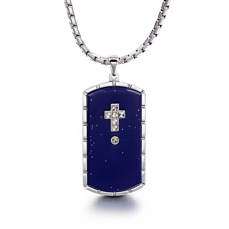 Men's Personalized Fashion Cross Necklace - Titanium Steel Military Jewelry with Zircon Accents