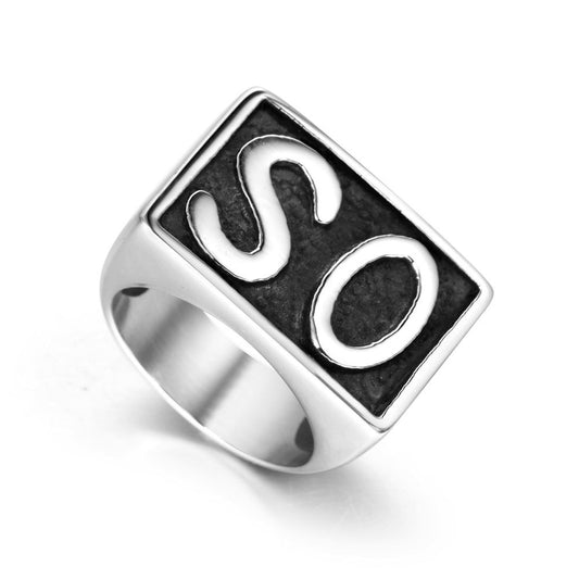 Stylish SO English Character Titanium Steel Ring for Men - Businessman's Everyday Accessory