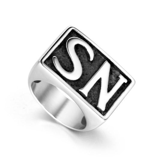 Stylish Personalized Men's Titanium Steel Ring with Dominating SN Character - Business Fashion Accessory