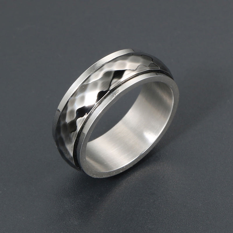 Retro Punk Plaid Rotatable Titanium Steel Ring for Men - Personalized Everyday Wear