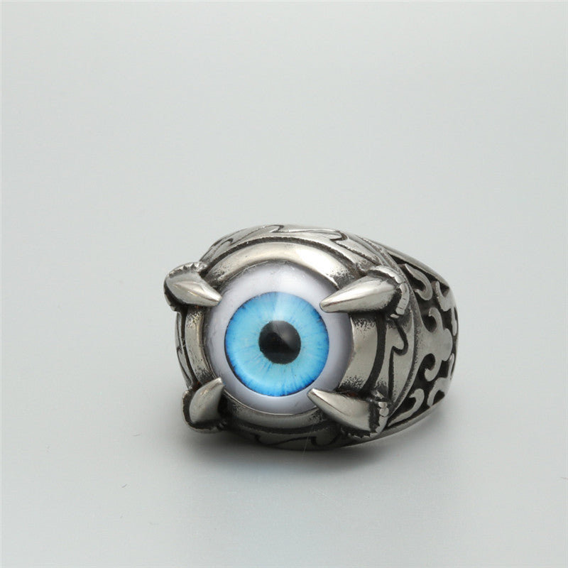 Titanium Steel Punk Devil's Eye Ring for Men - Bold European and American Design