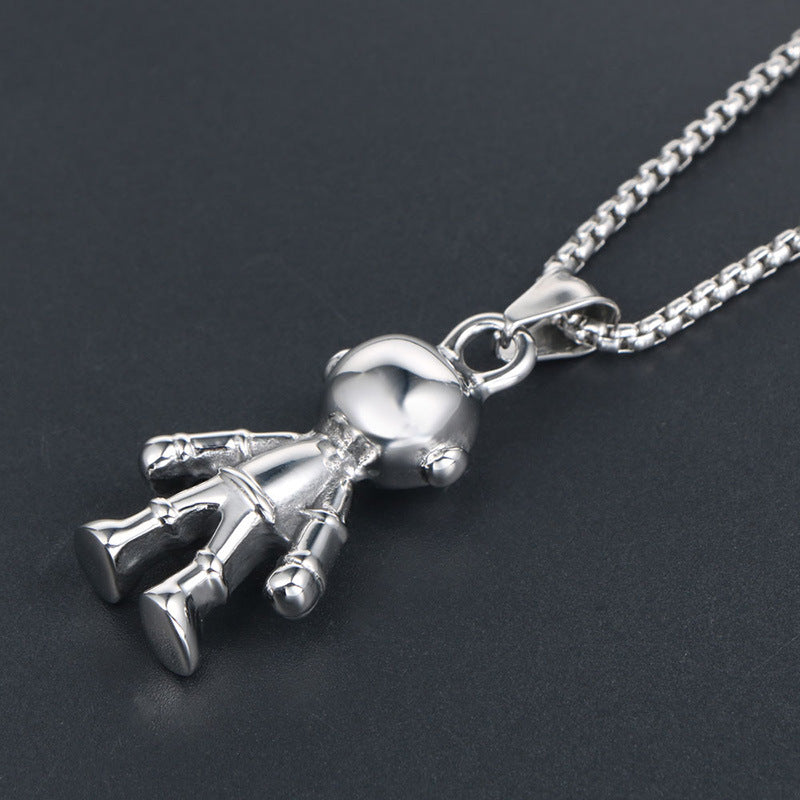 Punk Literary Character Music Robot Pendant Necklace for Men in Titanium Steel