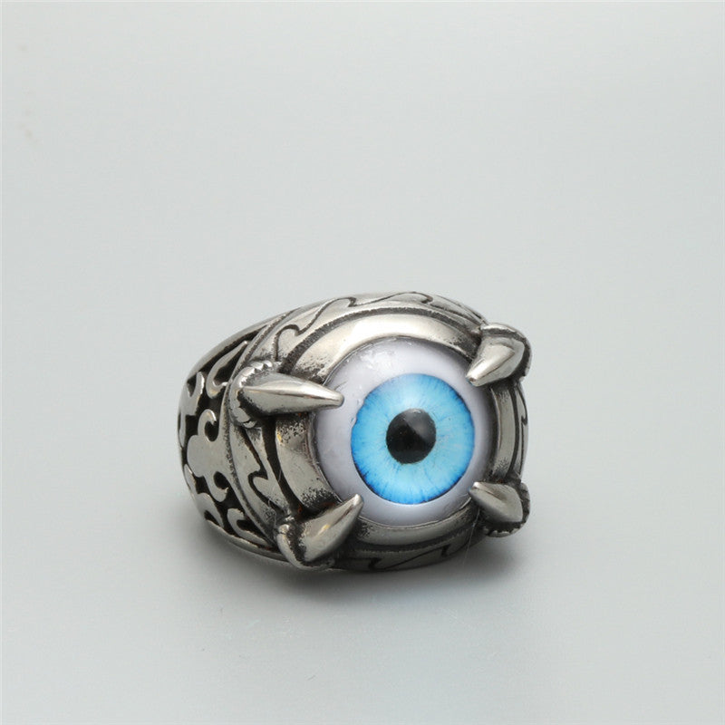 Titanium Steel Punk Devil's Eye Ring for Men - Bold European and American Design