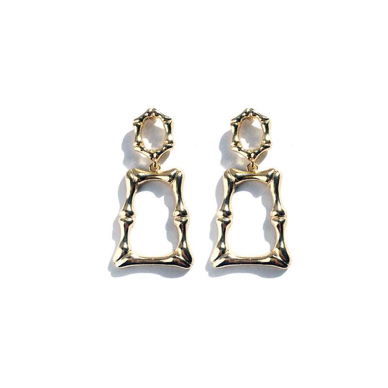 Bamboo Alloy Earrings with Geometric Designs and Textured Metal - Ideal for European and American Markets