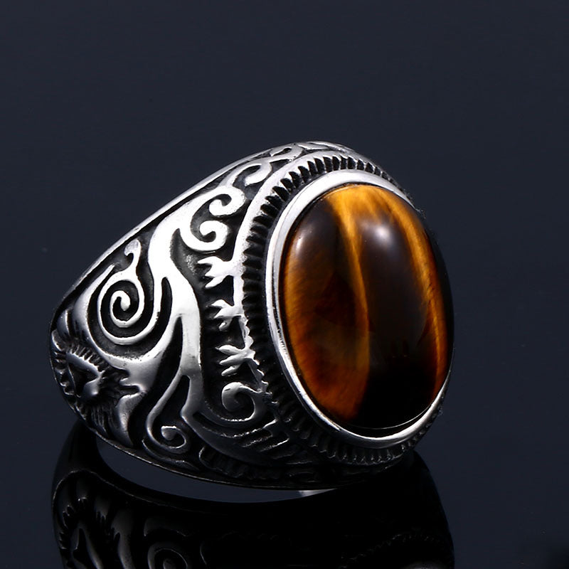 Vintage-Inspired Titanium Steel Engraved Ring for Men - Wholesale European and American Handcrafted Jewelry