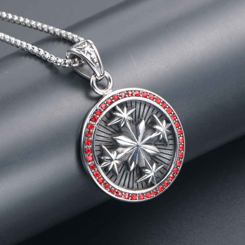 Trendy Retro Men's Titanium Steel Necklace with Octagram Compass Pendant - Wholesale Sweater Chain Accessories