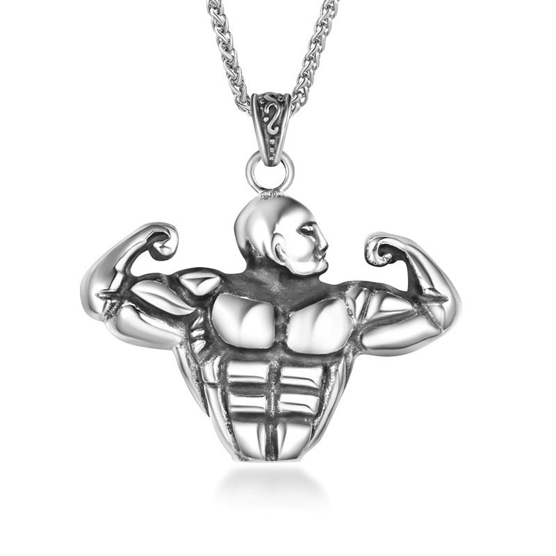 Stylish Titanium Steel Men's Fitness Necklace - Personalized Pendant for Sports Enthusiasts