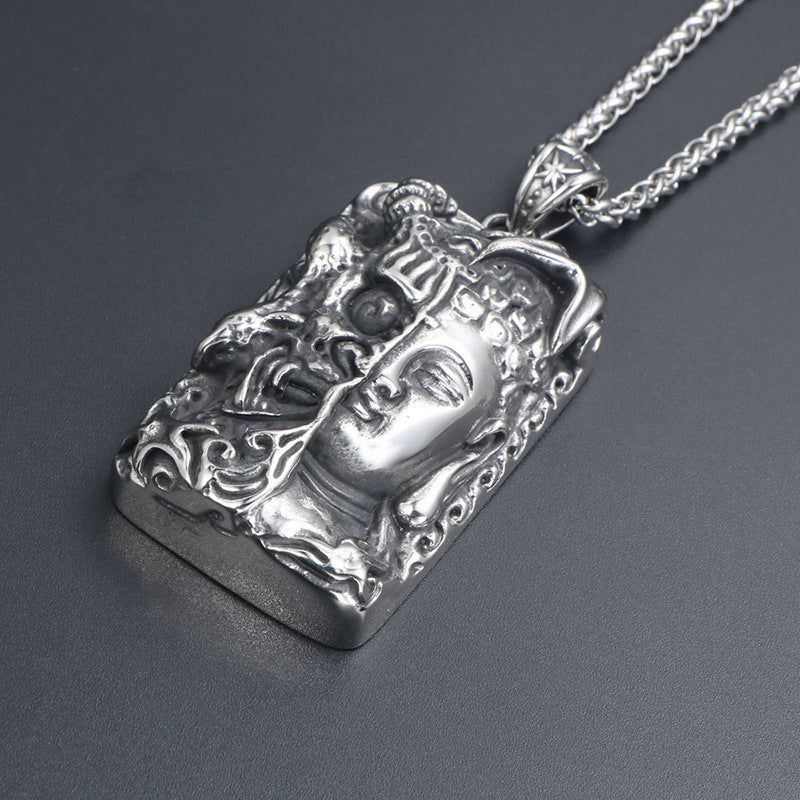 Personalized Double-Sided Buddha Necklace for Men and Women - Punk Style Titanium Steel Pendant