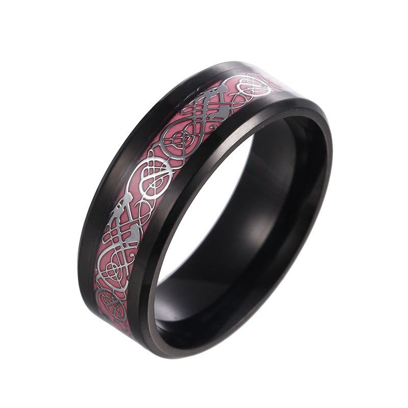 Shouman Jewelry Stainless Steel Dragon Pattern Men's Ring with Luminous Colors