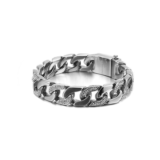 Trendy Hip-Hop Style Men's Titanium Steel Bracelet with Zircon Accents - Versatile European and American Design