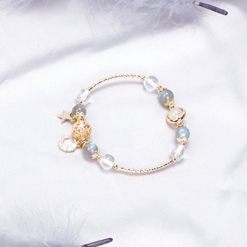 Charming Crystal and Moonlight Stone Sterling Silver Bracelet