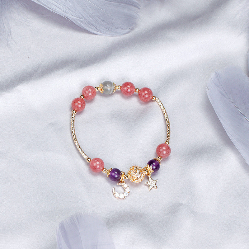 Charming Crystal and Moonlight Stone Sterling Silver Bracelet