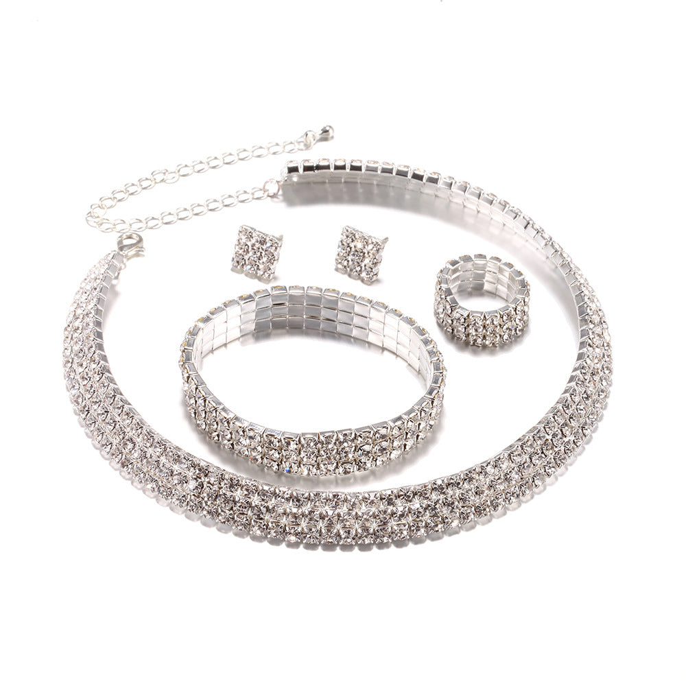 European Savanna Rhythms Rhinestone Bride Necklace Set with Matching Bracelet and Earrings