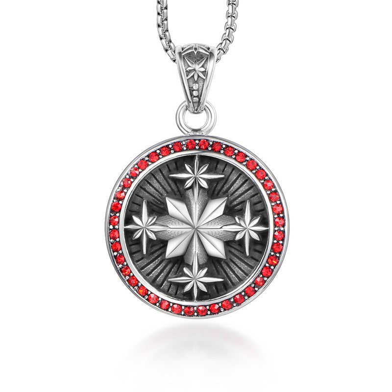 Trendy Retro Men's Titanium Steel Necklace with Octagram Compass Pendant - Wholesale Sweater Chain Accessories