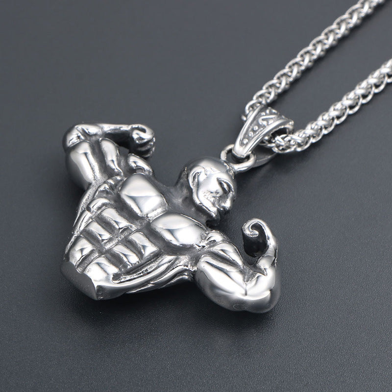 Stylish Titanium Steel Men's Fitness Necklace - Personalized Pendant for Sports Enthusiasts