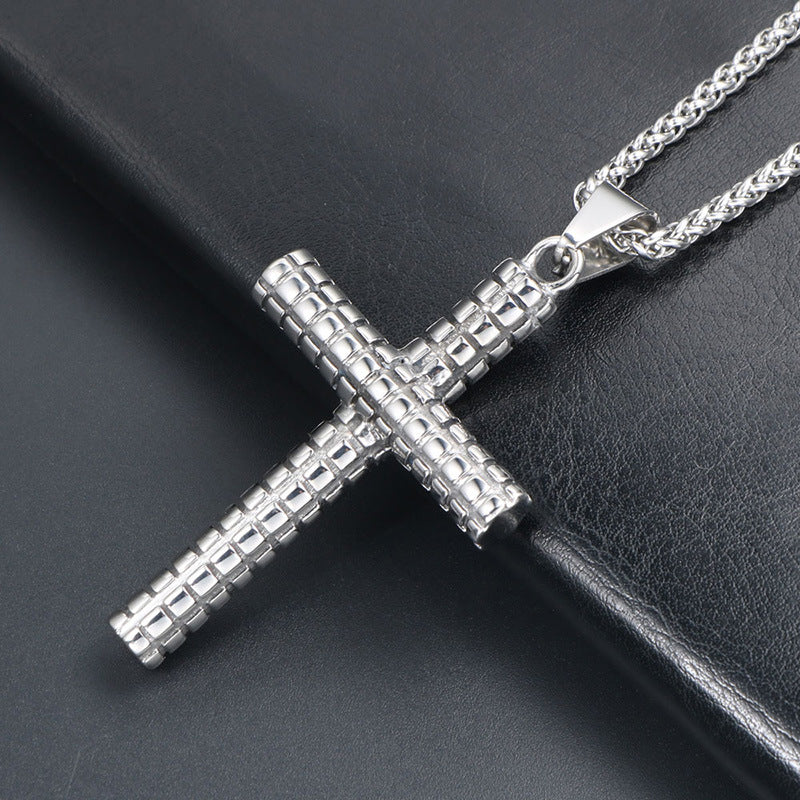 Titanium Steel Classic Cross Pendant Necklace for Men with Locomotive Design