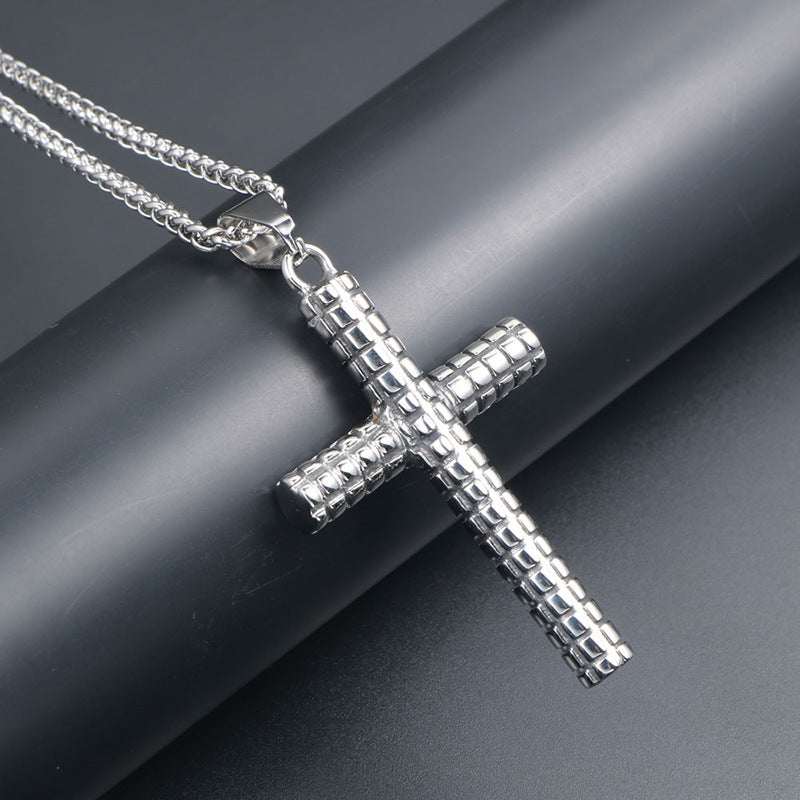 Titanium Steel Classic Cross Pendant Necklace for Men with Locomotive Design