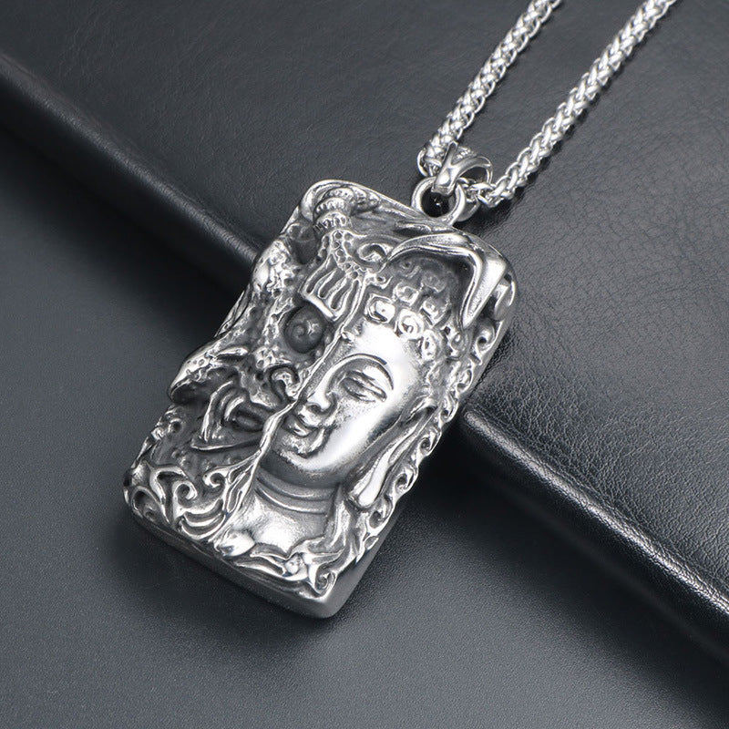 Personalized Double-Sided Buddha Necklace for Men and Women - Punk Style Titanium Steel Pendant