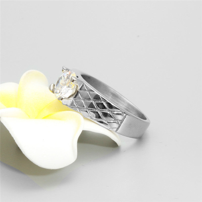 Elegant Unisex Zircon Crystal Titanium Steel Engagement Ring - Chic Couple's Band