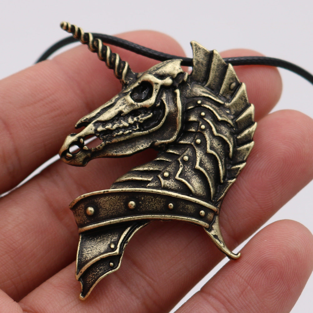 Viking Warrior Horse Head Pendant Necklace - Nordic Talisman Jewelry for Men