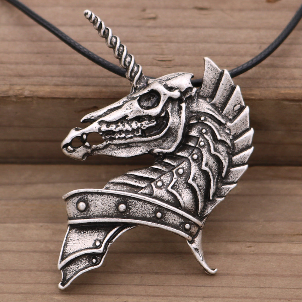 Viking Warrior Horse Head Pendant Necklace - Nordic Talisman Jewelry for Men