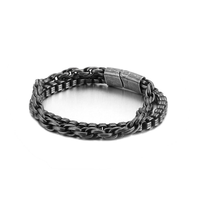 Personalized Double-Layer Titanium Steel Bracelet for Men - Wholesale European and American Style Jewelry