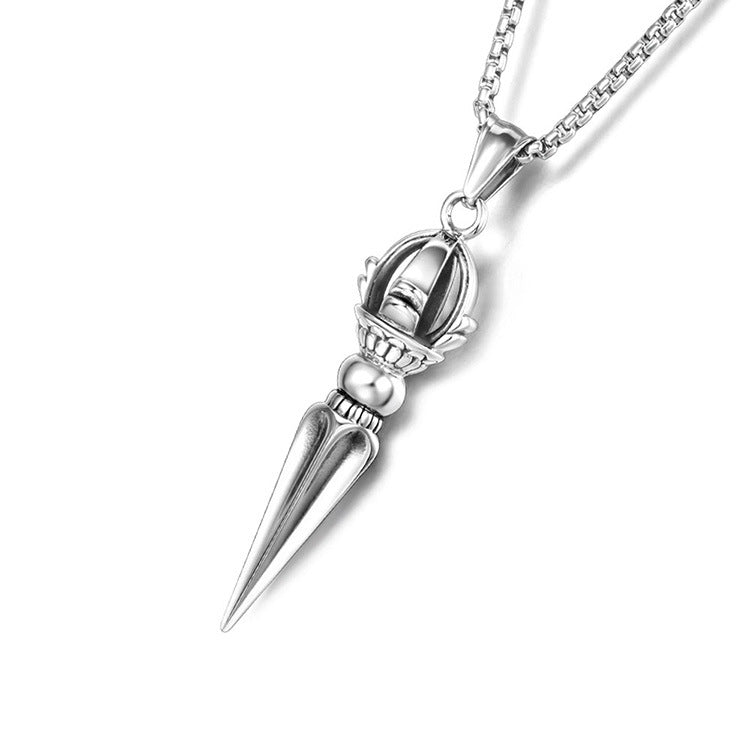 Two-Tone Titanium Steel Lotus Vajra Pestle Pendant Necklace - Trendy Sweater Chain Accessories for Men and Women