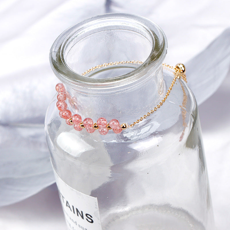 Strawberry Crystal Garnet Moonstone Bracelet - Sterling Silver Wedding Jewelry