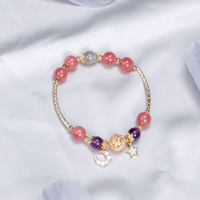 Charming Crystal and Moonlight Stone Sterling Silver Bracelet