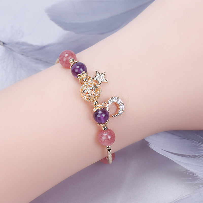 Charming Crystal and Moonlight Stone Sterling Silver Bracelet