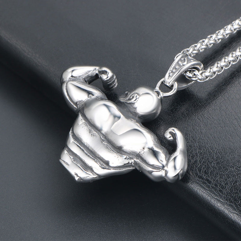 Stylish Titanium Steel Men's Fitness Necklace - Personalized Pendant for Sports Enthusiasts