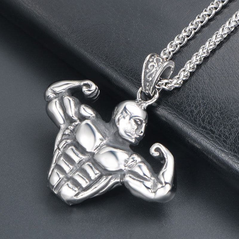 Stylish Titanium Steel Men's Fitness Necklace - Personalized Pendant for Sports Enthusiasts