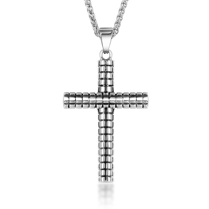 Titanium Steel Classic Cross Pendant Necklace for Men with Locomotive Design